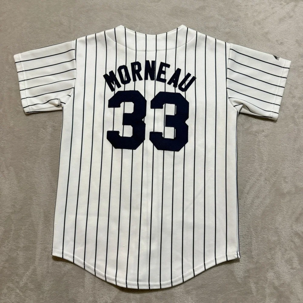 VTG Majestic Minnesota Twins Justin Morneau Jersey Youth M White Pinstripe MLB